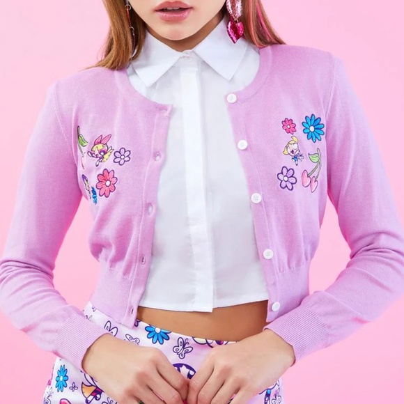 Dolls Kill x Powerpuff Girls Embroidered Cardigan Size Medium - Picture 4 of 10